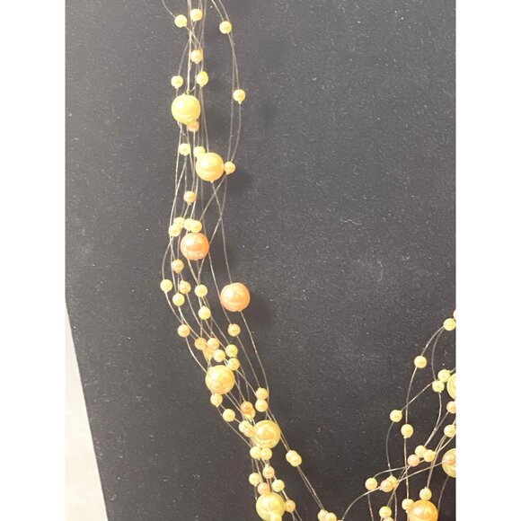 Floating Illusion Faux Pastel Pearl Necklace Multicolor Multi Strand 22 in VTG - Picture 7 of 9